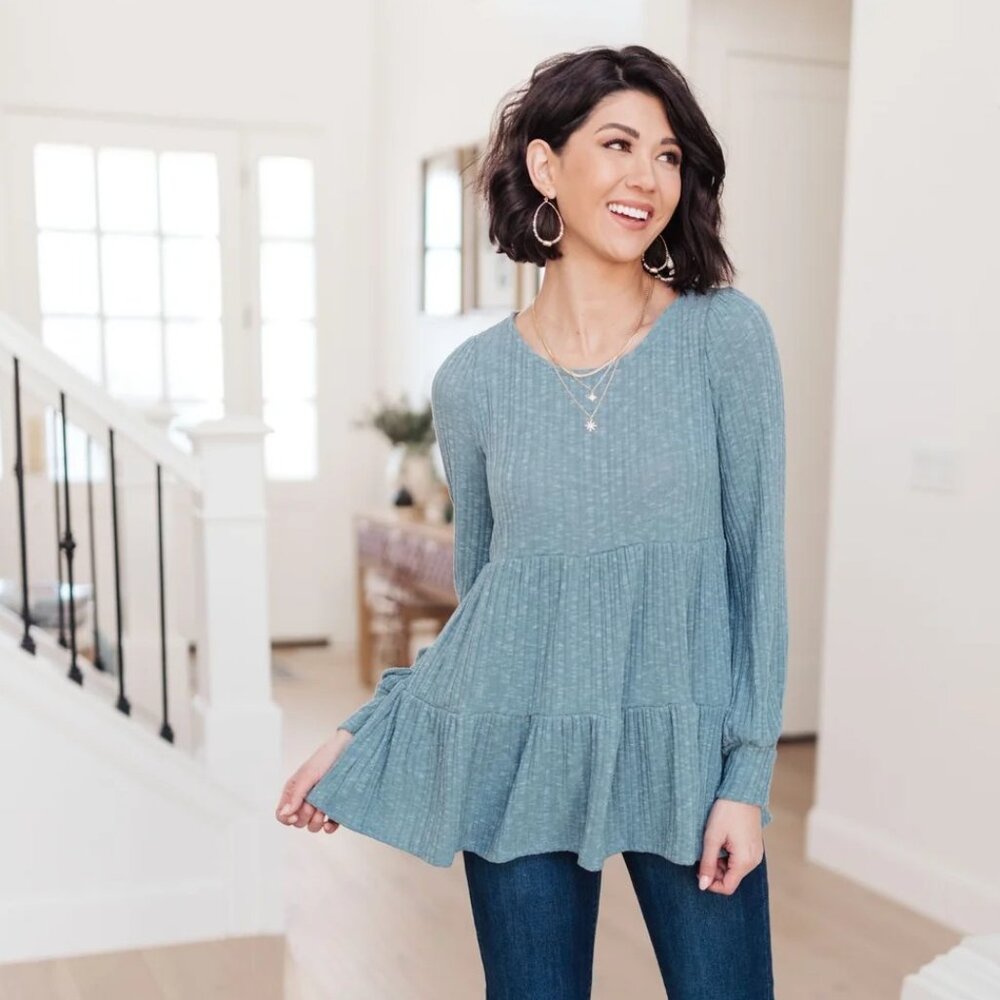 Ces Femme Blue Lightweight Sweater Tiered Top